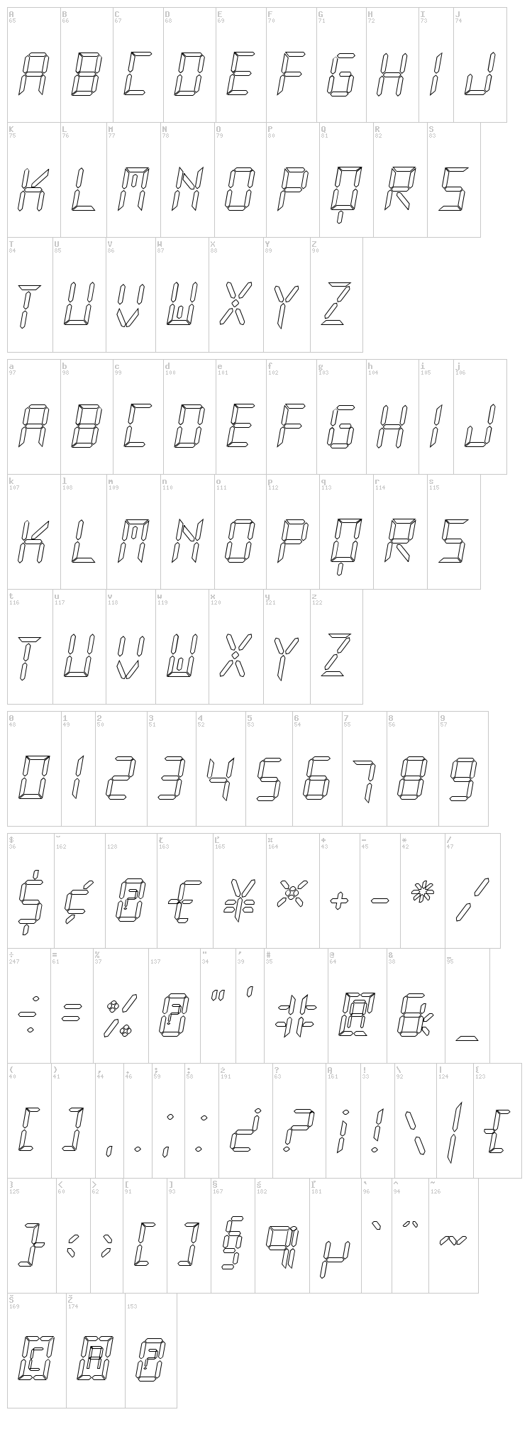 New X Digital TFB font map